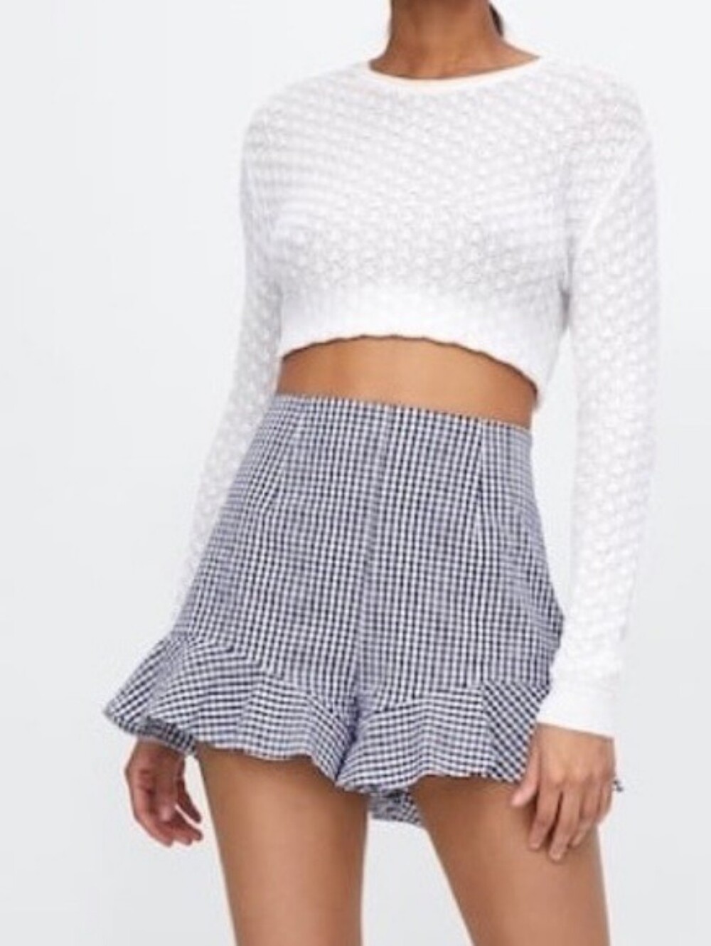 Zara Basic Gingham Ruffle Shorts